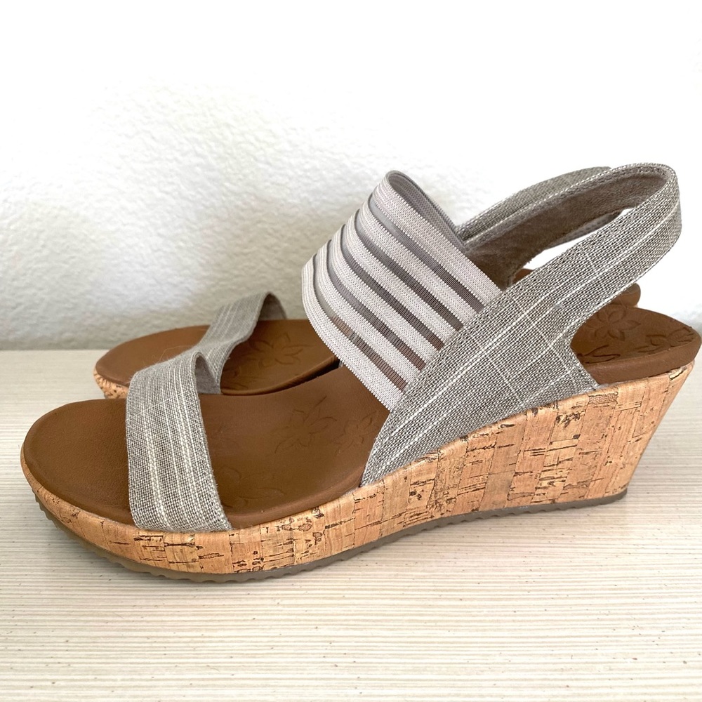 Skechers Beige Cork Wedge Sandals
